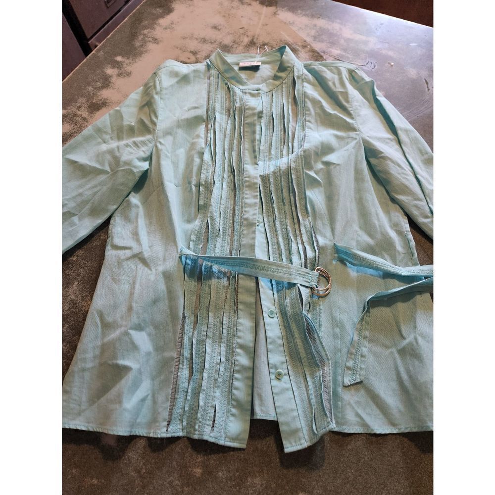 Akris Punto light blue tie waist pleated blouse sz 8